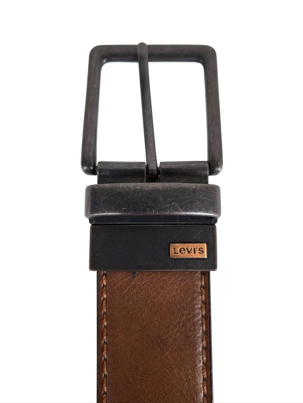 Levi's Men's Reversible Belt Brown Black Leather Dark Metal Buckle Size S/M New